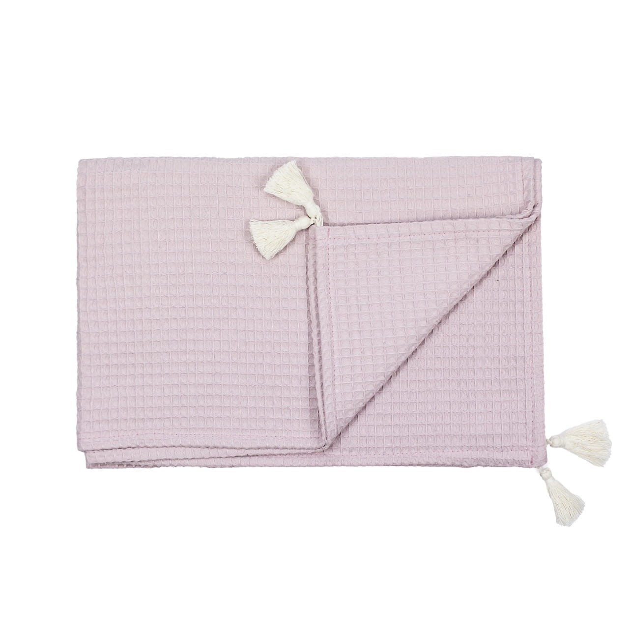 Bio Baby Baumwollwickeldecke mit Fransen Waffelstruktur Rosa