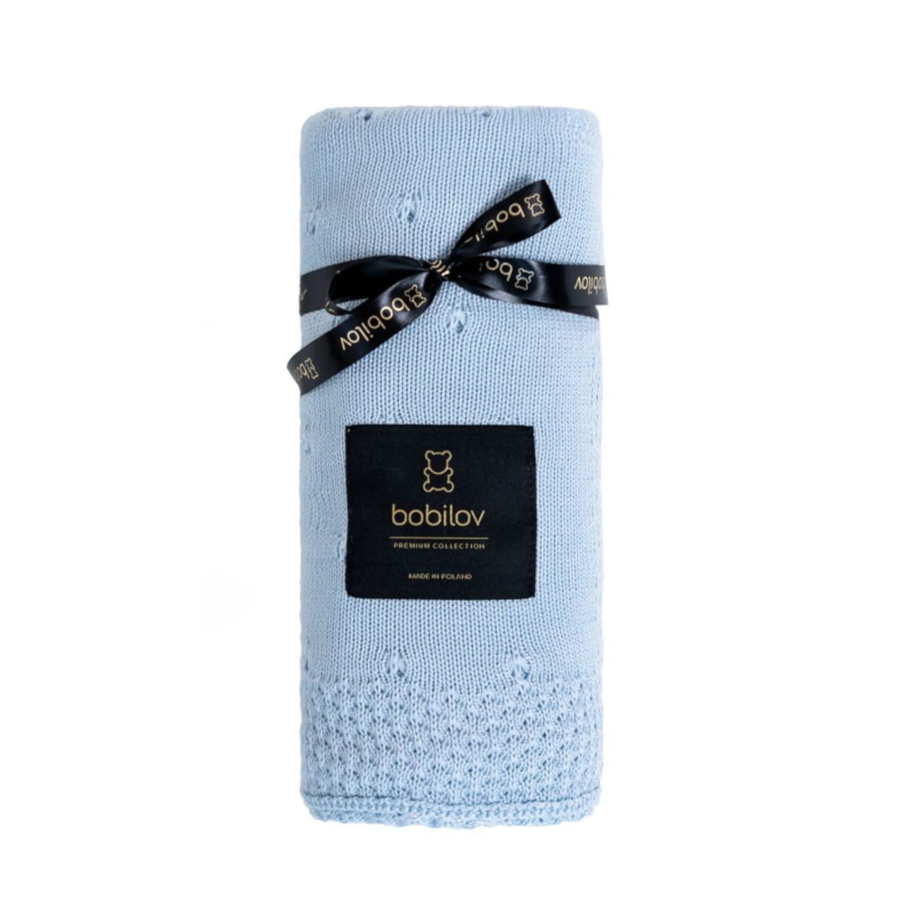 Gestrickte Bambus Babydecke Kuscheldecke Tagesdecke blau BOBILOV