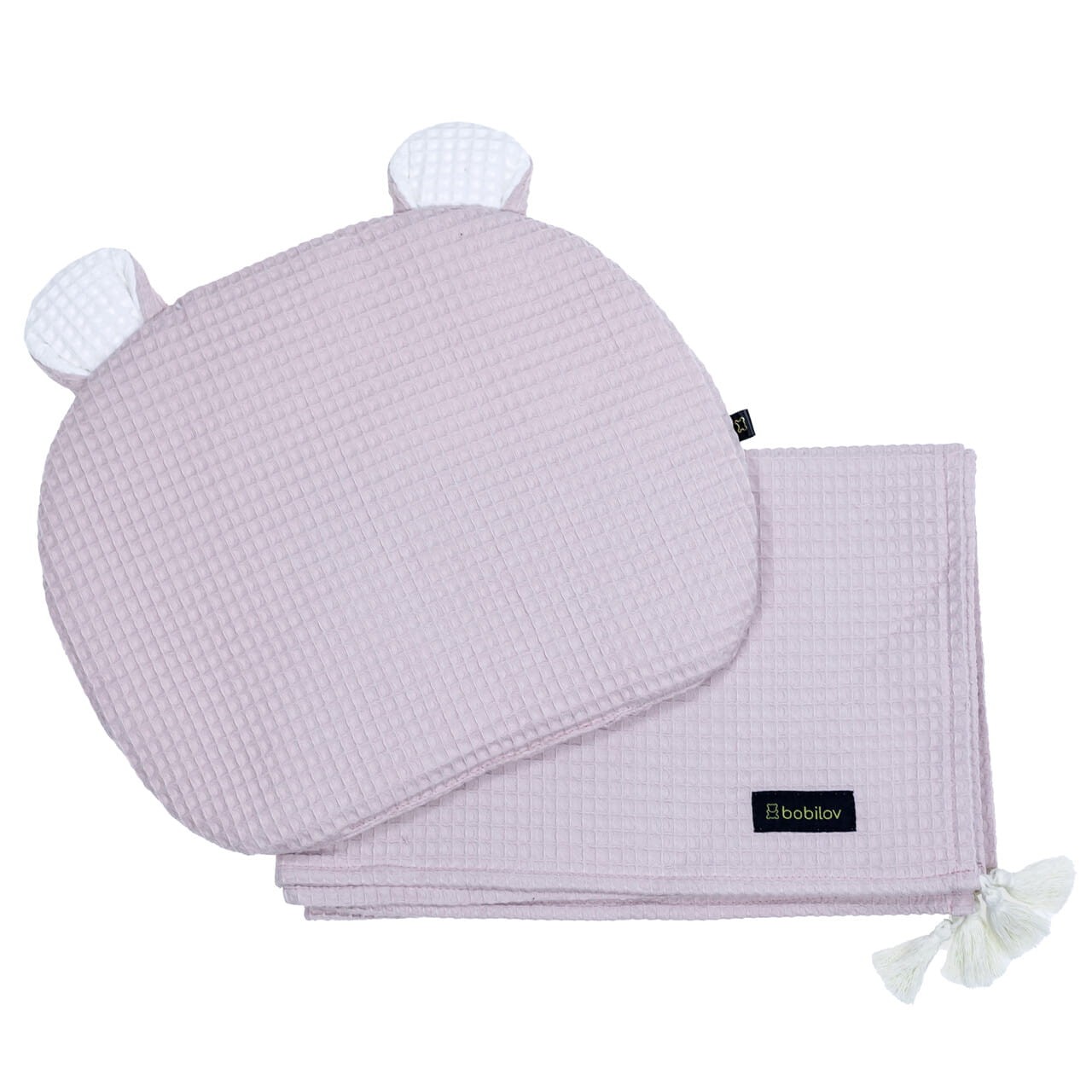Bettwäsche Set Babydecke mit Fransen und Kissen mit Bärenohren Rosa Bobilov 