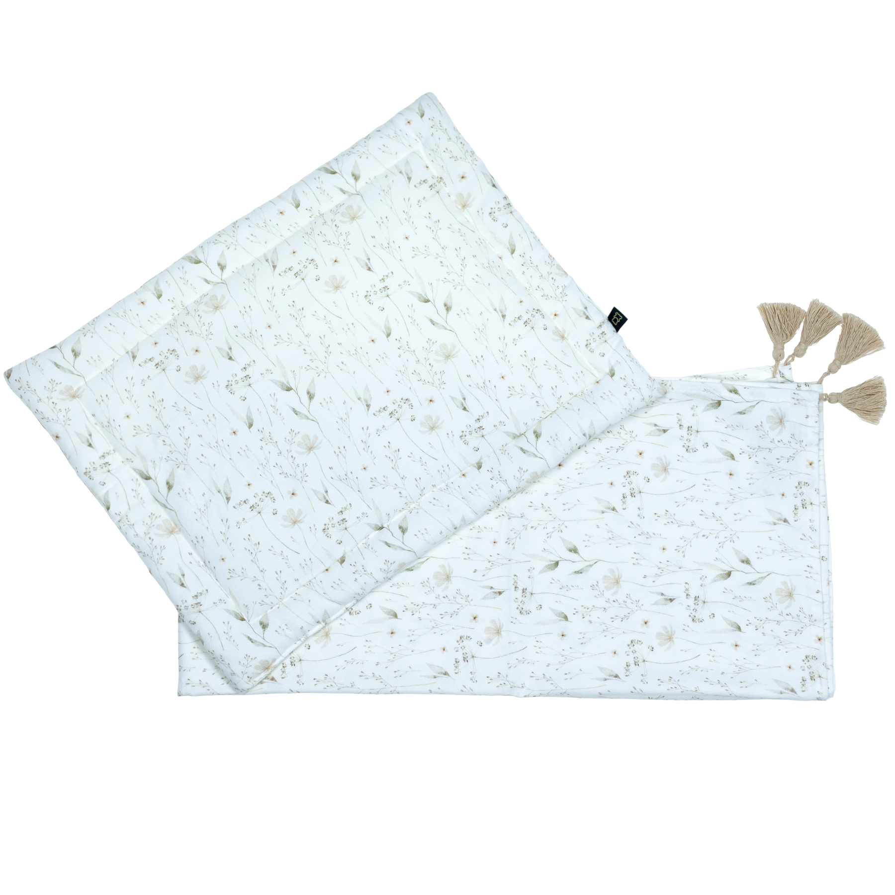 Flaches Bambus Kissen und Wickeltuch mit Fransen Set Weiss Bobilov