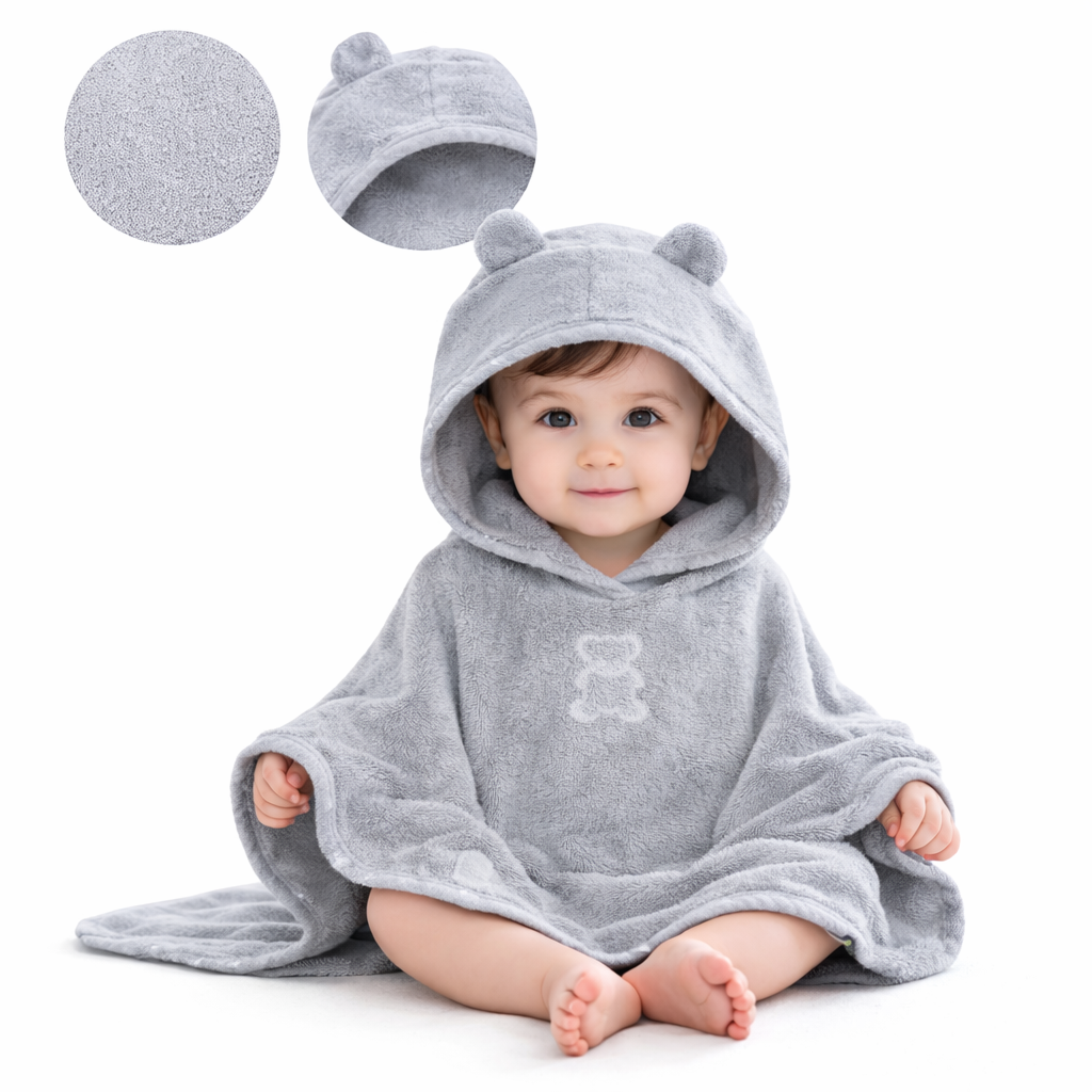 Baby Frottee Baumwolle Badeponcho 70x60cm Grau BOBILOV