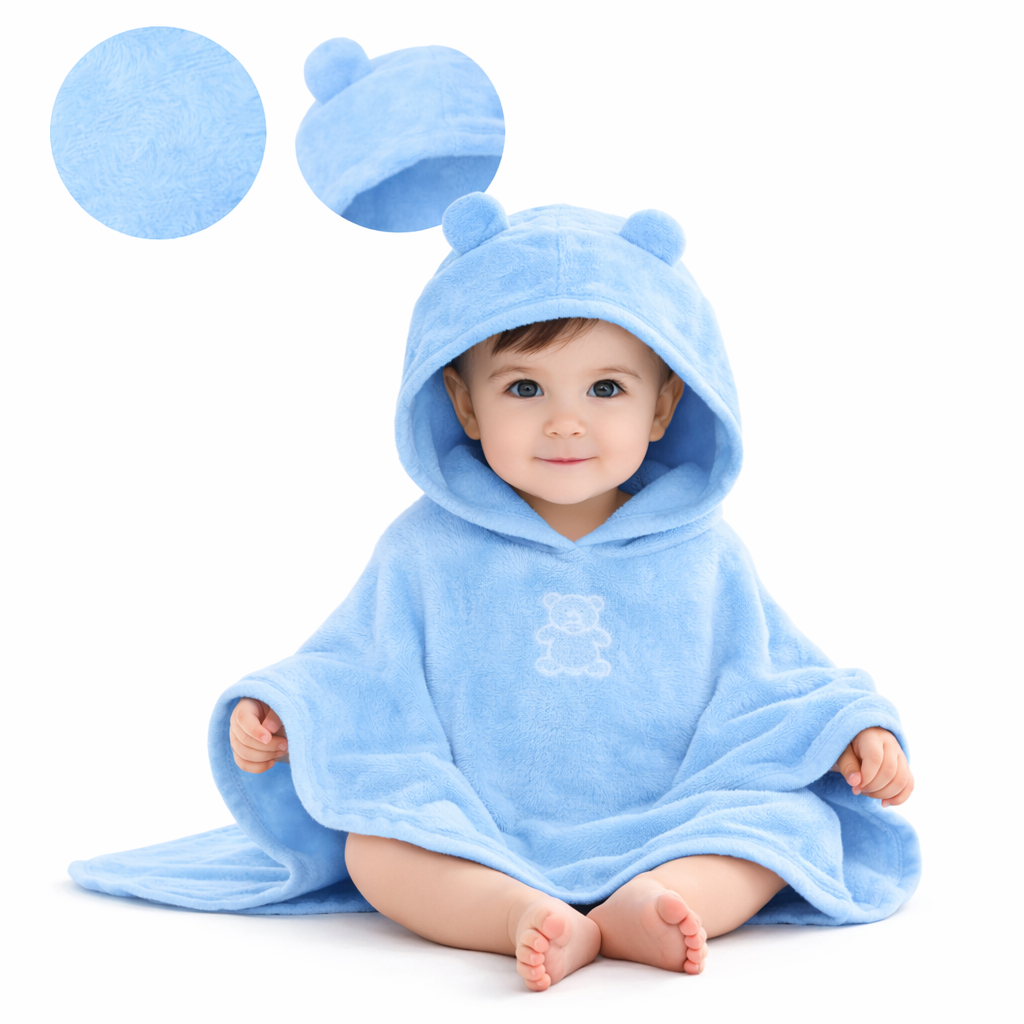 Baby Frottee Baumwolle Badeponcho 70x60cm Blau BOBILOV