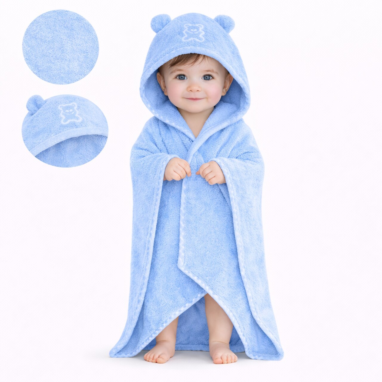   Baby Frottee Kapuzenhandtuch aus 100% Baumwolle Blau 130x65cm BOBILOV