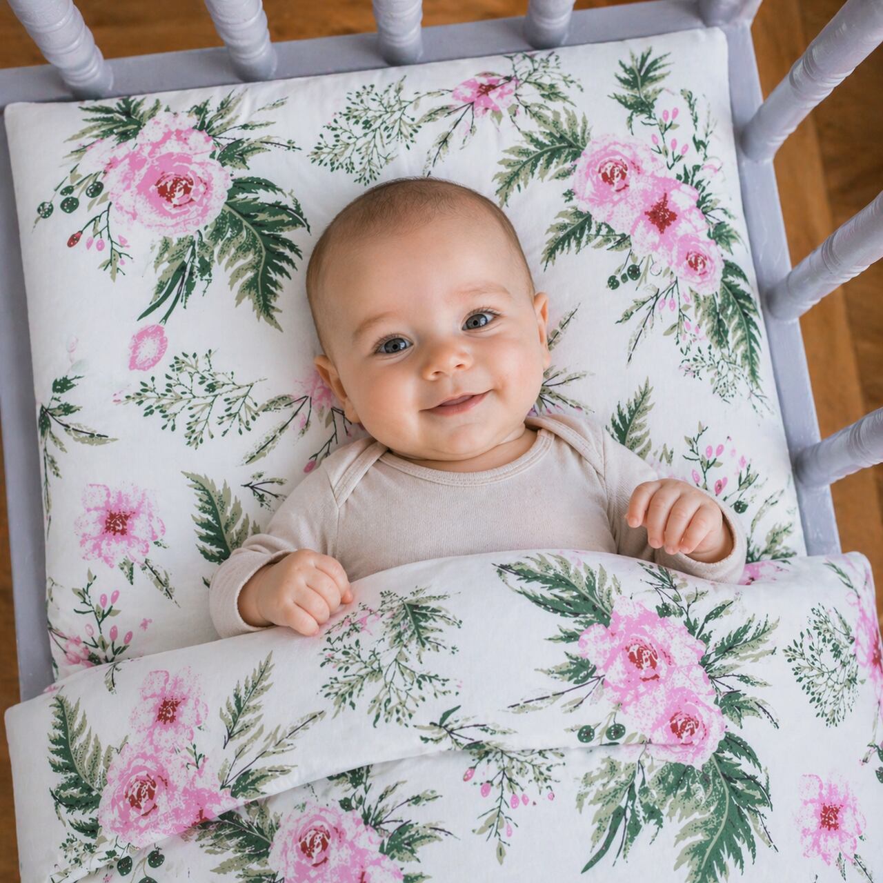 BIO Baumwolle Baby Bettdecke und Kissen mit Füllung Set Blumen BOBILOV