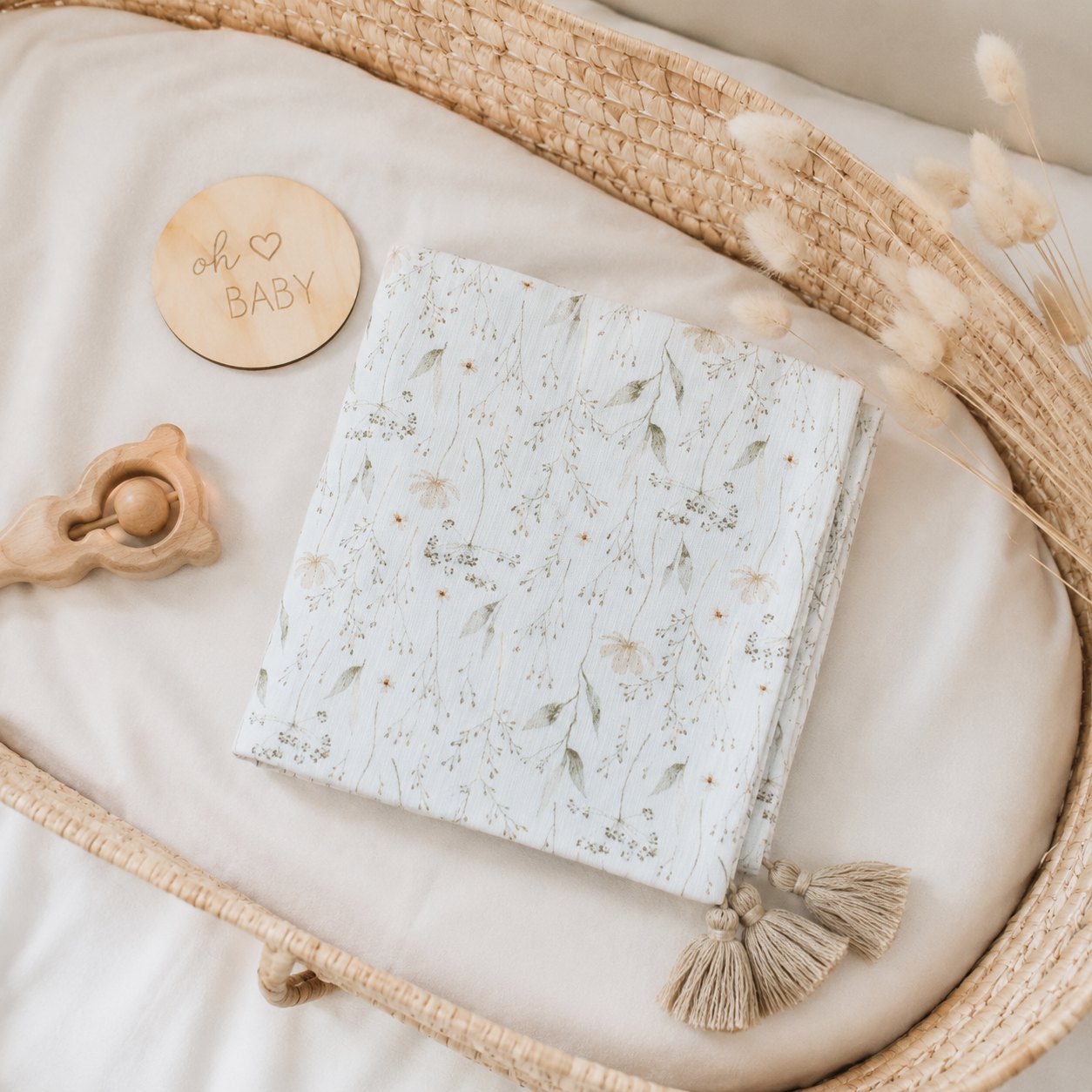 Bio Baby Bambuswickel mit Fransen Natur Premium Organic Collection BOBILOV