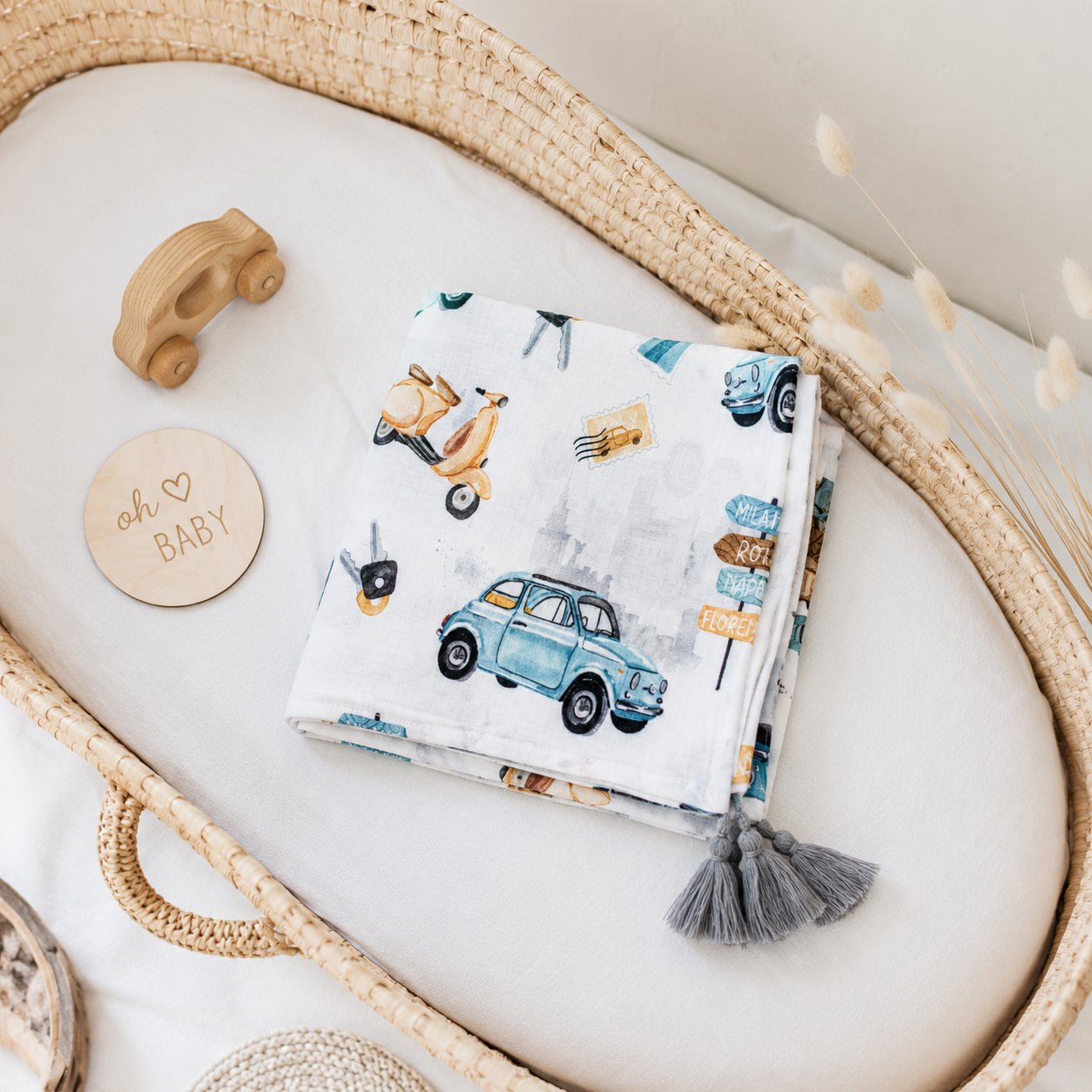 Bio Baby Bambuswickel mit Fransen Wagen Premium Organic Collection BOBILOV
