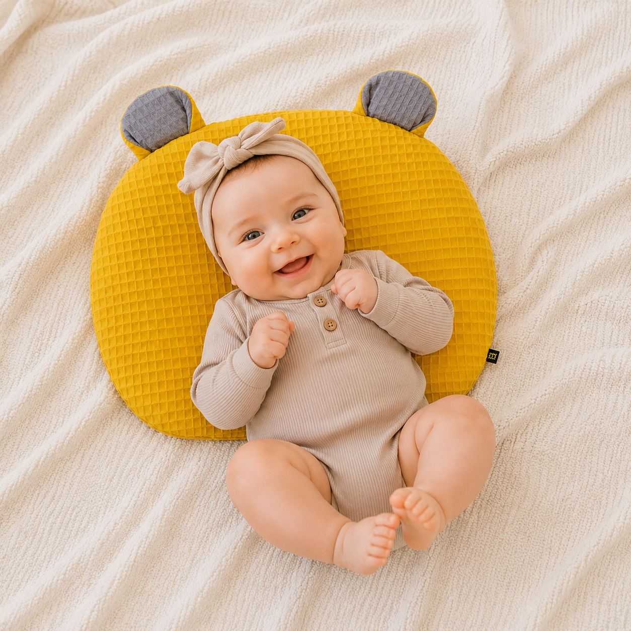 Baby Flaches Bärenkissen Bio Baumwolle Gelb BOBILOV