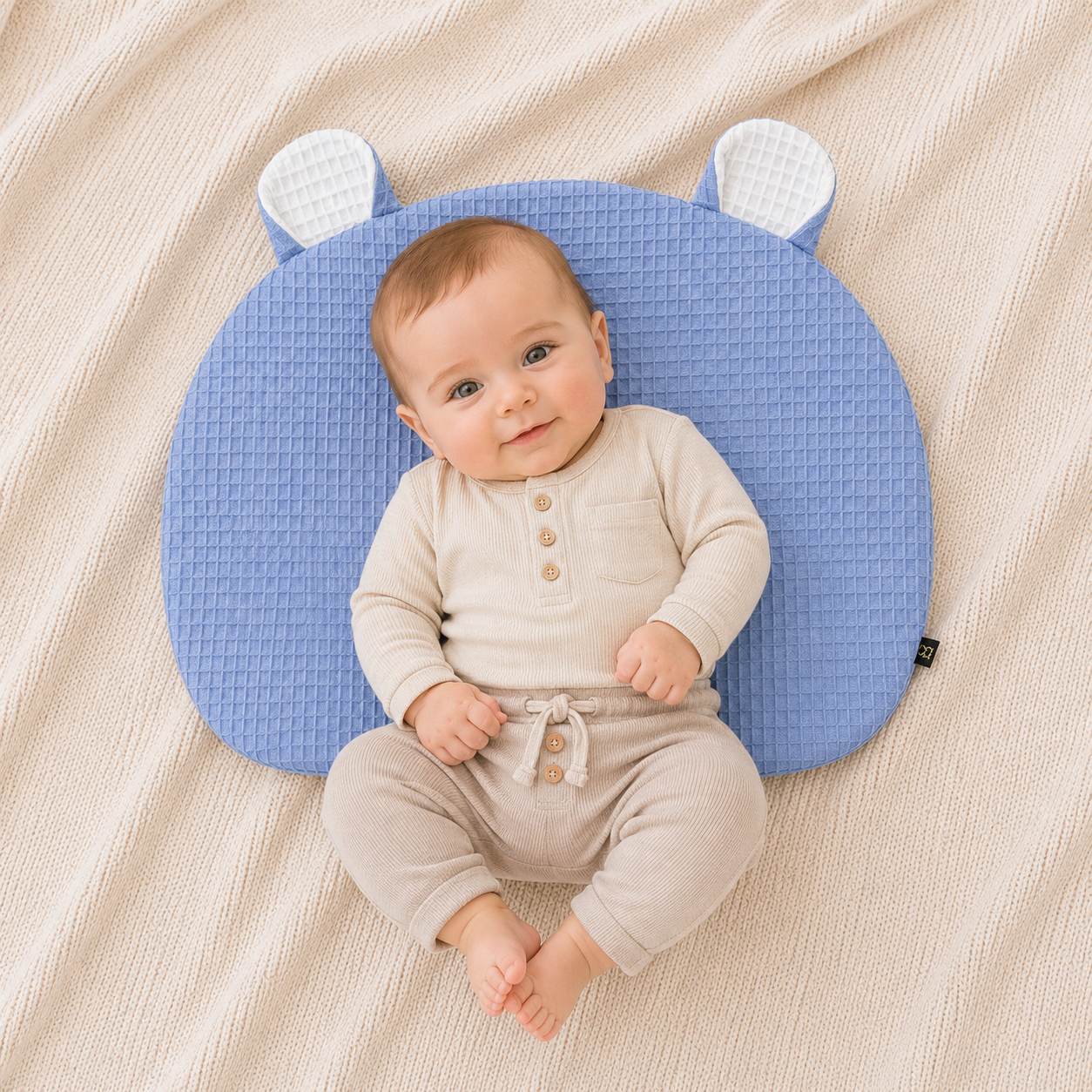 Baby Flaches Bärenkissen Bio Baumwolle Blau BOBILOV
